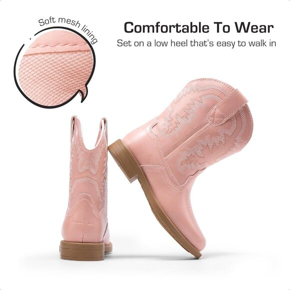 Kids Cowboy Boots Toddler Boys Girls Western Square Toe Mid Calf - Picture 5 of 6